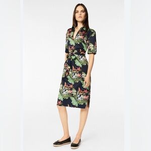 Brooks Brothers Navy Jungle Print Cotton Midi Floral Belted Dress Sz 10